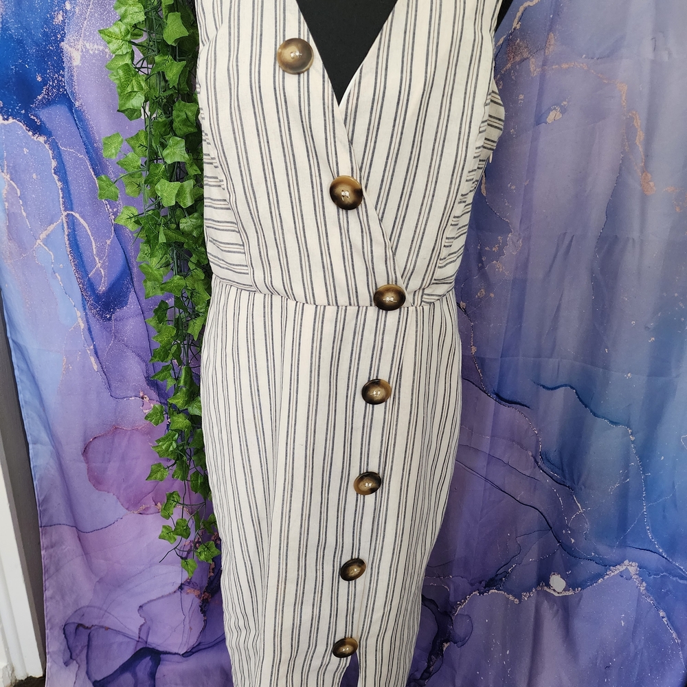 Chic Striped Button-Front Midi Dress